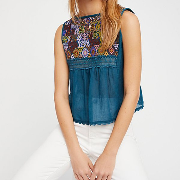 Free People Tops - 🆓️  Free People Embroided Detail Peasant Top